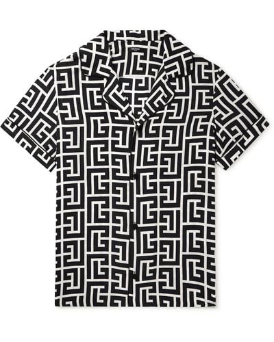 Balmain Monogram-print Short-sleeve Shirt - Black