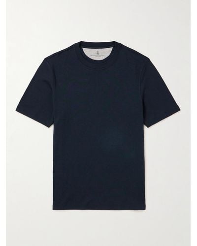 Brunello Cucinelli T-shirt in jersey di misto cotone e seta - Blu