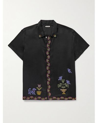 Bode Garden Sampler Bead-embellished Silk-twill Shirt - Black
