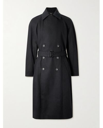 A.P.C. Lou Belted Double-breasted Cotton And Wool-blend Twill Trench Coat - Black