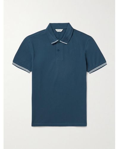 Club Monaco Striped Stretch-cotton Piqué Polo Shirt - Blue
