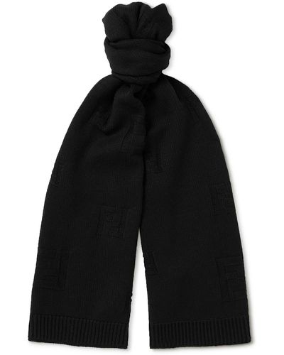 Fendi Logo-jacquard Wool Scarf - Black