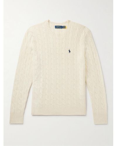 Polo Ralph Lauren Slim-fit Cable-knit Wool And Cashmere-blend Jumper - Natural