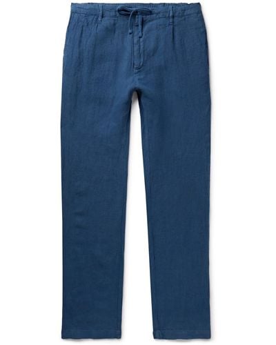 Hartford Tanker Slim-fit Straight-leg Linen Drawstring Pants - Blue