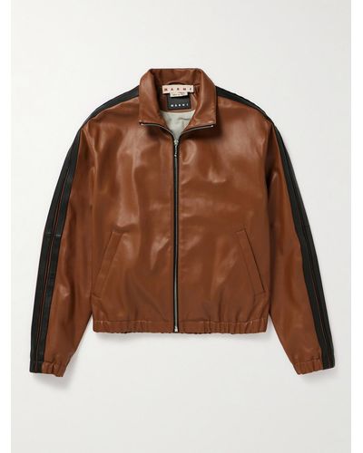 Marni Striped Nappa Leather Track Jacket - Brown