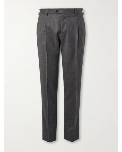 Lardini Straight-leg Pleated Stretch Wool And Cashmere-blend Flannel Suit Trousers - Grey