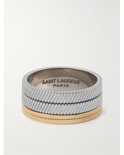 Saint Laurent Anello in metallo argentato e dorato Tandem - Grigio