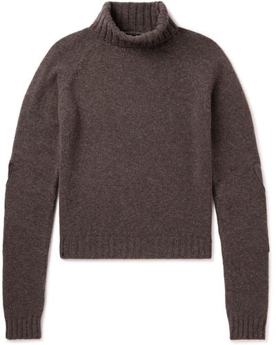 Raf Simons Appliquéd Leather-trimmed Virgin Wool Rollneck Sweater - Brown
