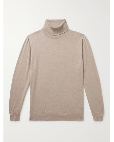 Kiton Cashmere And Silk-blend Rollneck Sweater - Natural