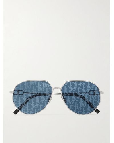 Dior CD Link A1U verspiegelte silberfarbene Sonnenbrille mit rundem Rahmen - Blau