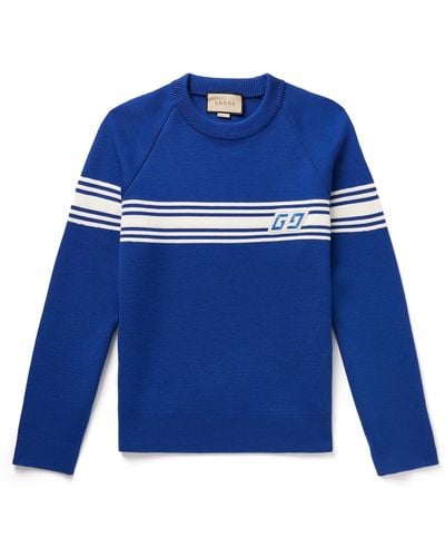 Gucci Logo-appliquéd Striped Wool Sweater - Blue