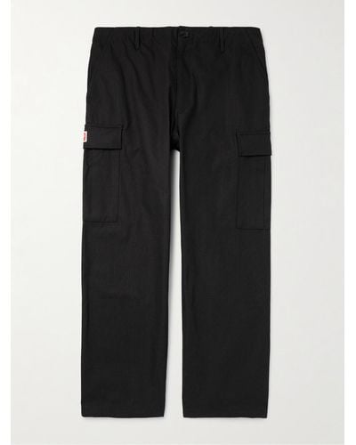 KENZO Logo-appliquéd Straight-leg Cotton-ripstop Cargo Trousers - Black
