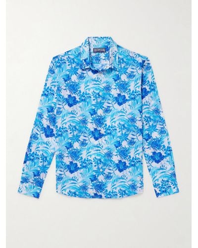 Vilebrequin Caracal Hemd aus Baumwoll-Voile mit Blumenprint - Blau