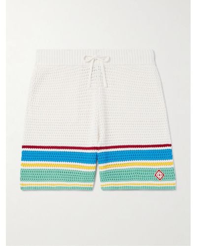 Casablancabrand Straight-leg Logo-appliquéd Striped Crocheted Cotton Drawstring Shorts - Blue