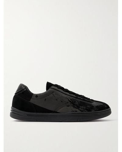 Stone Island Rock Printed Leather- And Suede-trimmed Canvas Sneakers - Black
