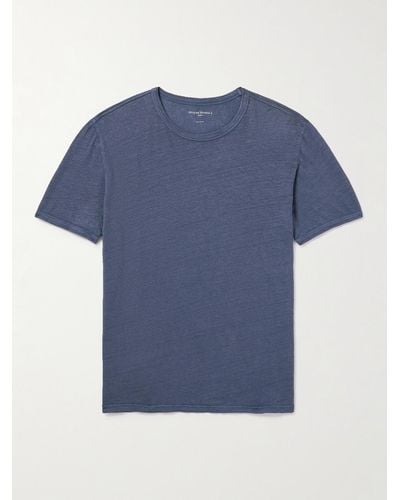 Officine Generale T-shirt in misto lino tinta in capo - Blu