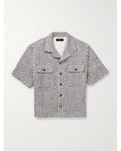Amiri Camp-collar Frayed Cotton-blend Tweed Overshirt - Grey
