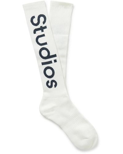 Acne Studios Logo-jacquard Ribbed Cotton-blend Socks - White