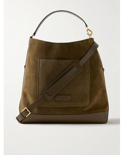 Tom Ford Leather-trimmed Suede Tote Bag - Natural