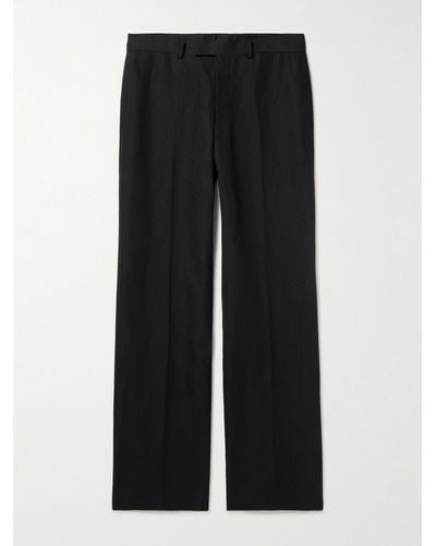AURALEE Straight-leg Cotton And Linen-blend Twill Trousers - Black