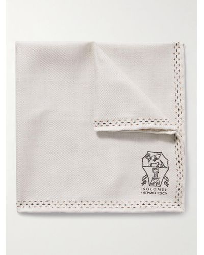 Brunello Cucinelli Logo-print Silk Pocket Square - Natural
