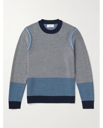 MR P. Colour-block Merino Wool Sweater - Blue