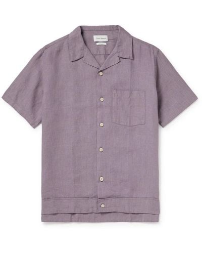 Oliver Spencer Camp-collar Linen Shirt - Purple