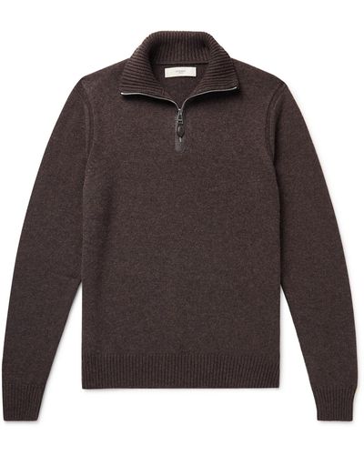 James Purdey & Sons Leather-trimmed Cashmere Half-zip Sweater - Gray