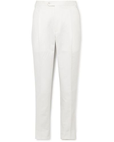 Saman Amel Slim-fit Pleated Cotton And Linen-blend Twill Pants - White