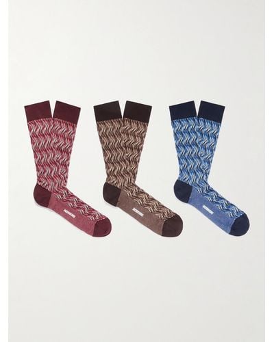 Missoni Three-pack Crochet-knit Cotton-blend Socks - Blue