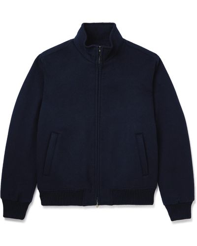 Thom Sweeney Padded Wool And Cashmere-blend Bomber Jacket - Blue