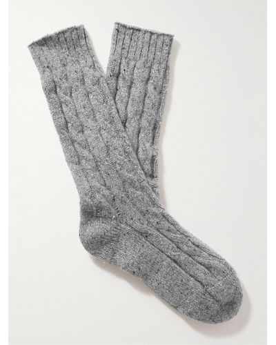 Johnstons of Elgin Cable-knit Donegal Cashmere-blend Socks - Grey