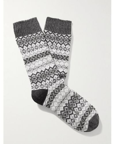 Johnstons of Elgin Socken aus einer Kaschmirmischung mit Fair-Isle-Muster - Weiß