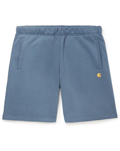 Carhartt Chase Straight-leg Logo-embroidered Cotton-blend Jersey Shorts - Blue