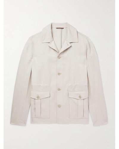 Canali Camp-collar Linen And Silk-blend Jacket - Natural