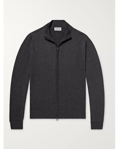 John Smedley Claygate Cardigan aus Merinowolle mit Reißverschluss - Schwarz