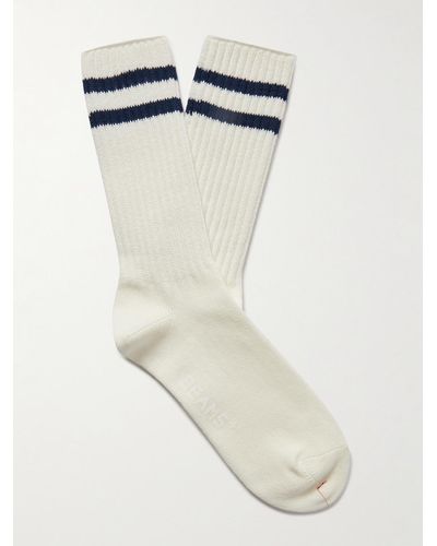 Beams Plus Schoolboy Striped Ribbed Cotton-blend Socks - White