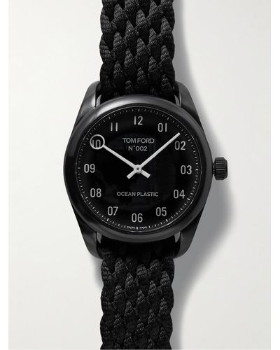 Tom Ford 002 40 mm Uhr aus Ocean Plastic mit Armband aus recyceltem Canvas - Schwarz