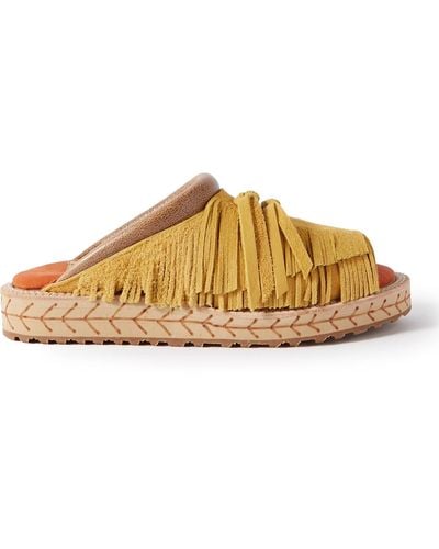 Kapital Fringed Leather-trimmed Suede Sandals - Yellow