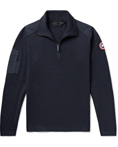Canada Goose Stormont Slim-fit Cordura-trimmed Merino Wool Half-zip Sweater - Blue