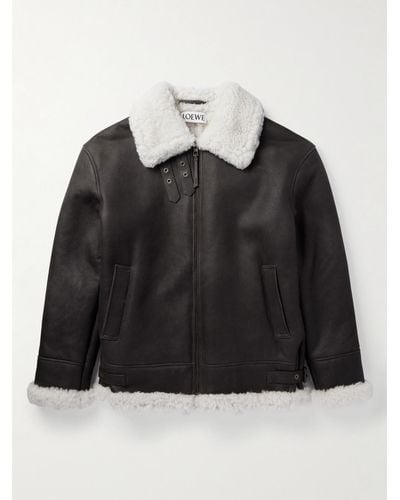 Loewe Oversized Shearling-lined Leather Jacket - Black