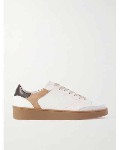 Canali Suede-trimmed Leather Trainers - White