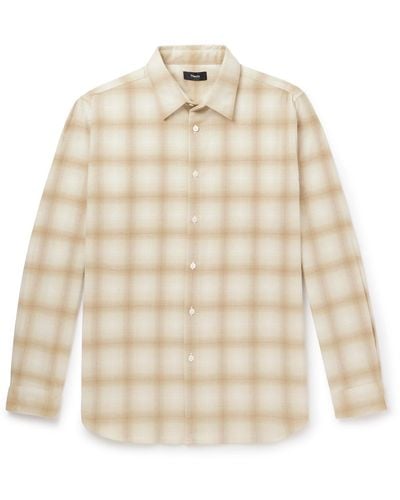 Theory Irving Checked Recycled Cotton-blend Flannel Shirt - Natural