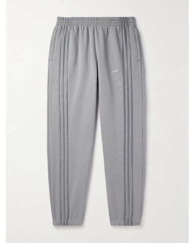 adidas Originals Tapered Striped Cotton-blend Jersey Joggers - Grey