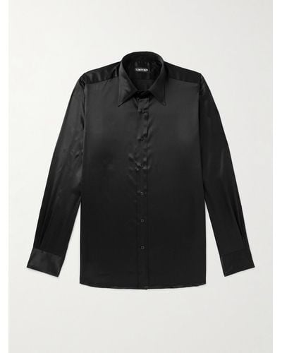 Tom Ford Schmal geschnittenes Hemd aus Seidensatin - Schwarz