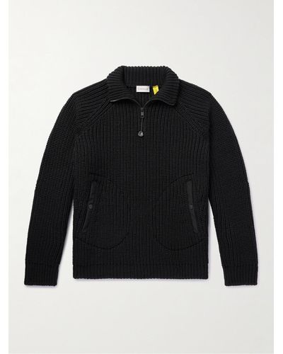 Moncler Genius Pharrell Williams Shell-trimmed Ribbed Wool Half-zip Sweater - Black