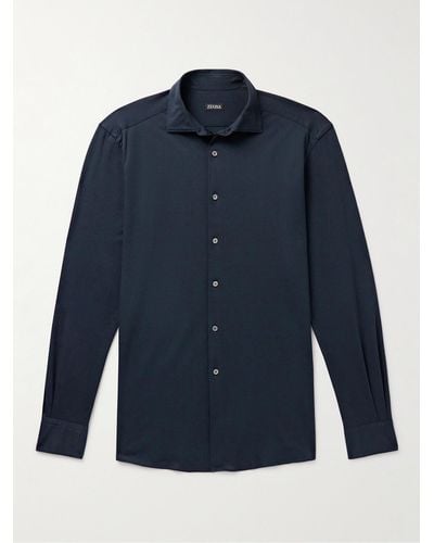 ZEGNA Cotton-piqué Shirt - Blue