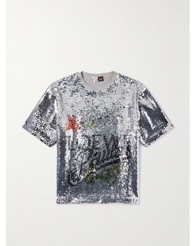 Loewe Paula's Ibiza T-Shirt aus einer Baumwollmischung mit Pailletten - Grau