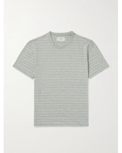Officine Generale Striped Cotton And Linen-blend T-shirt - Grey
