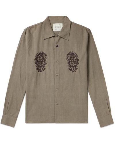 Kardo Chintan Embroidered Cotton Shirt - Brown